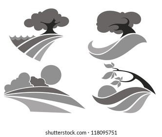 country landscape, vector collection monochrome signs and symbols