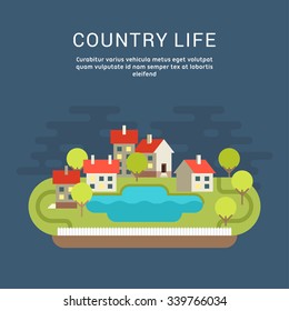Country Life. Flat Style Vector Conceptual Illustration for Web Banners or Promotional Materials