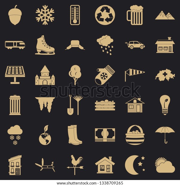 Country life icons set. Simple style\
of 36 country life vector icons for web for any\
design