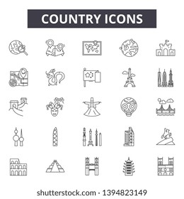 Country line icon signs.  Linear vector outline illustration set concept.