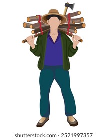 A country man is carrying firewood.vector design