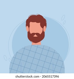 Country man portrait with bushy beard, moustache and brown hair. Male faceless bust. Head silhouette concept.