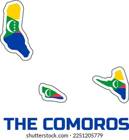The country map of THE COMOROS in the  colors of  the country flag THE  COMOROS.  With the  caption of  the name of the country "THE COMOROS".