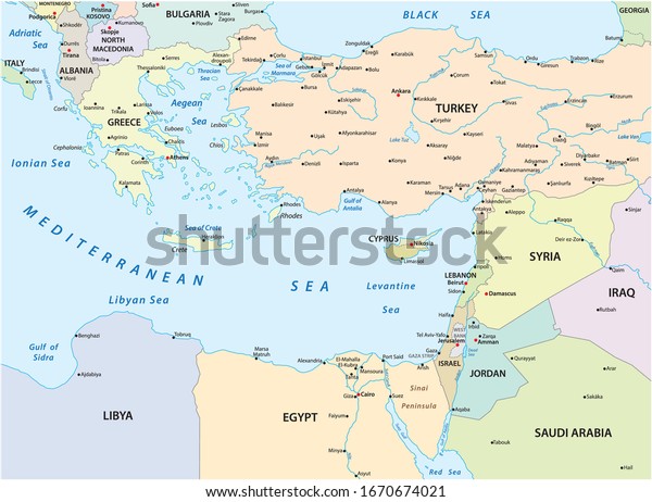 Country Map Eastern Mediterranean Sea Stock Vector (Royalty Free ...