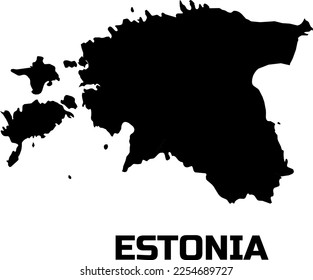  Mapa del país de ESTONIA en negro. Con la leyenda del nombre del país "ESTONIA".