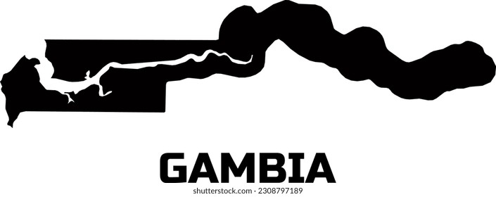 Country map  of GAMBIA in  black.  With the caption of the country name  " GAMBIA ". 