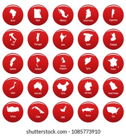Country map icon set. Simple illustration of 25 country map vector icons red isolated