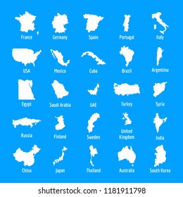 Country map icon set. Simple illustration of 25 country map vector icons for web design