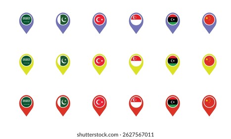 Country map pointer set. Location pin Costa Rica flag icon. Country location symbol, Map markers design template illustration	