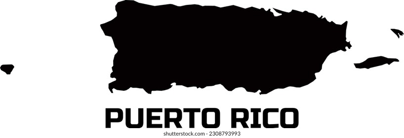 Country map of PUERTO RICO in black. With the caption of the country name  " PUERTO RICO ".