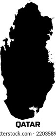 The country map of QATAR is in black. With the description of the name of the country "QATAR".