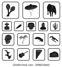 Country Mexico black icons in set collection for design. Mexico and landmark vector symbol stock web illustration.