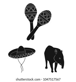 Country Mexico black icons in set collection for design. Mexico and landmark vector symbol stock web illustration.