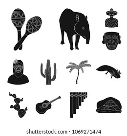 Country Mexico black icons in set collection for design. Mexico and landmark vector symbol stock web illustration.