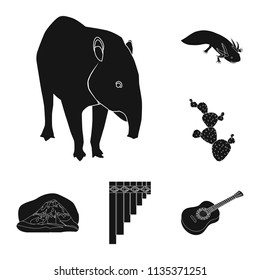 Country Mexico black icons in set collection for design. Mexico and landmark vector symbol stock web illustration.