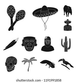 Country Mexico black icons in set collection for design. Mexico and landmark vector symbol stock web illustration.