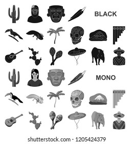 Country Mexico black icons in set collection for design. Mexico and landmark vector symbol stock web illustration.