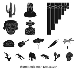 Country Mexico black icons in set collection for design. Mexico and landmark vector symbol stock web illustration.