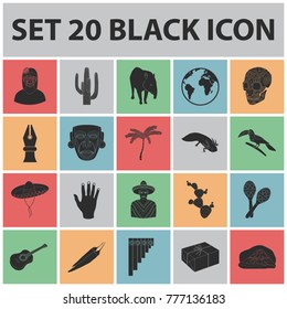 Country Mexico black icons in set collection for design. Mexico and landmark vector symbol stock web illustration.