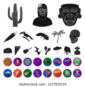 Country Mexico black,flat icons in set collection for design. Mexico and landmark vector symbol stock web illustration.