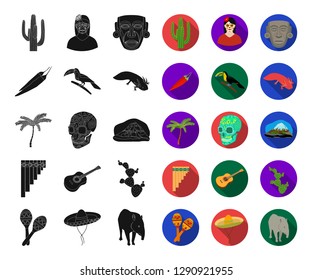 Country Mexico black,flat icons in set collection for design. Mexico and landmark vector symbol stock web illustration.