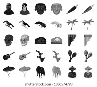 Country Mexico black,monochrome icons in set collection for design. Mexico and landmark vector symbol stock web illustration.