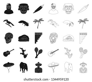 Country Mexico black,outline icons in set collection for design. Mexico and landmark vector symbol stock web illustration.