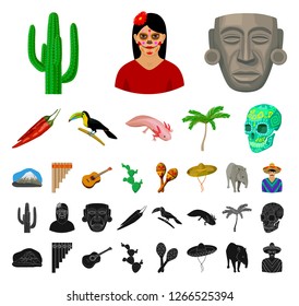 Country Mexico cartoon, black icons in set collection for design. Mexico and landmark vector symbol stock web illustration.
