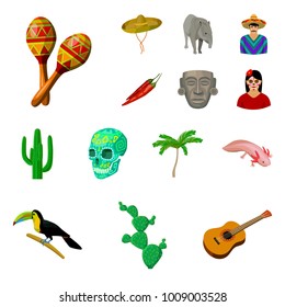 Country Mexico cartoon icons in set collection for design. Mexico and landmark vector symbol stock web illustration.