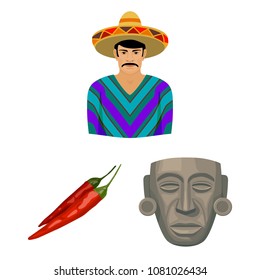 Country Mexico cartoon icons in set collection for design. Mexico and landmark vector symbol stock web illustration.