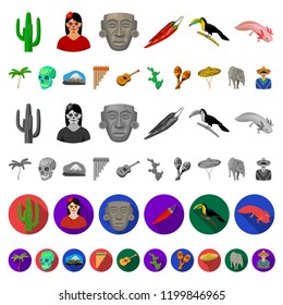 Country Mexico cartoon icons in set collection for design. Mexico and landmark vector symbol stock web illustration.