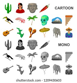 Country Mexico cartoon icons in set collection for design. Mexico and landmark vector symbol stock web illustration.