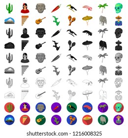 Country Mexico cartoon icons in set collection for design. Mexico and landmark vector symbol stock web illustration.