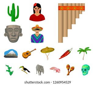 Country Mexico cartoon icons in set collection for design. Mexico and landmark vector symbol stock web illustration.