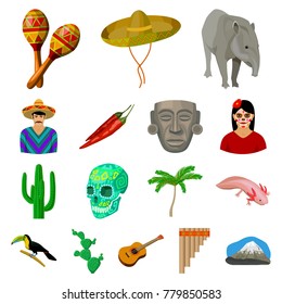 Country Mexico cartoon icons in set collection for design. Mexico and landmark vector symbol stock web illustration.