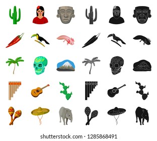 Country Mexico cartoon,black icons in set collection for design. Mexico and landmark vector symbol stock web illustration.