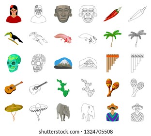 Country Mexico cartoon,outline icons in set collection for design. Mexico and landmark vector symbol stock web illustration.