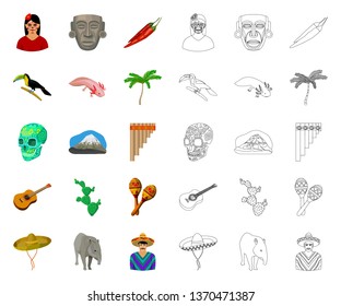 Country Mexico cartoon,outline icons in set collection for design. Mexico and landmark vector symbol stock web illustration.