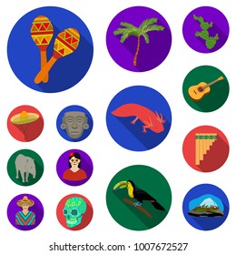 Country Mexico flat icons in set collection for design. Mexico and landmark vector symbol stock web illustration.