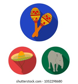 Country Mexico flat icons in set collection for design. Mexico and landmark vector symbol stock web illustration.