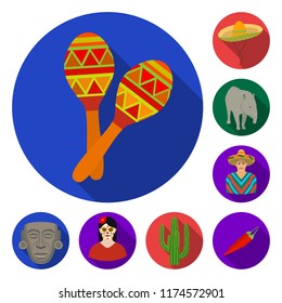 Country Mexico flat icons in set collection for design. Mexico and landmark vector symbol stock web illustration.