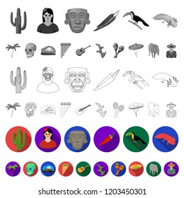 Country Mexico flat icons in set collection for design. Mexico and landmark vector symbol stock web illustration.