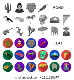 Country Mexico flat icons in set collection for design. Mexico and landmark vector symbol stock web illustration.