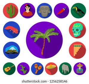 Country Mexico flat icons in set collection for design. Mexico and landmark vector symbol stock web illustration.