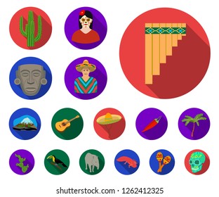 Country Mexico flat icons in set collection for design. Mexico and landmark vector symbol stock web illustration.