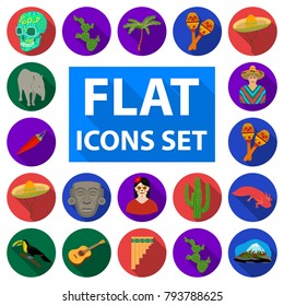 Country Mexico flat icons in set collection for design. Mexico and landmark vector symbol stock web illustration.
