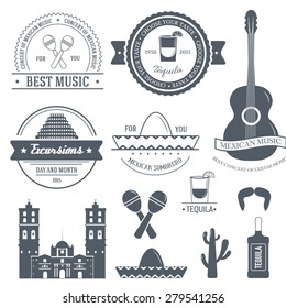 Country Mexico label template of emblem element for your product or design, web and mobile applications with text. Vector illustration with thin lines isolated icons on stamp symbol. 