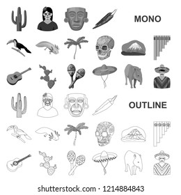 Country Mexico monochrom icons in set collection for design. Mexico and landmark vector symbol stock web illustration.