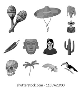 Country Mexico monochrome icons in set collection for design. Mexico and landmark vector symbol stock web illustration.
