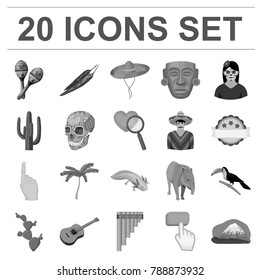 Country Mexico monochrome icons in set collection for design. Mexico and landmark vector symbol stock web illustration.
